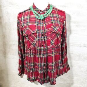Sanctuary Red Plaid Button-Down Tartan Shirt Size S